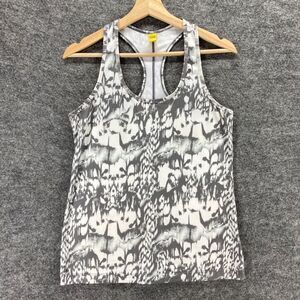 Lolë Sport Top Women PS Petite White Gray Printed Racerback Crew Neck Activewear